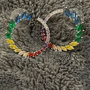 New! Stunning Multicolor Sapphire, Gemstone Hoop Earrings
